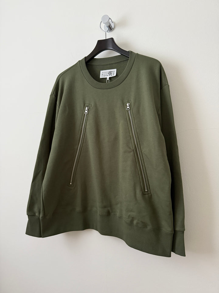 MM6 Olive 5 Zip Crewneck