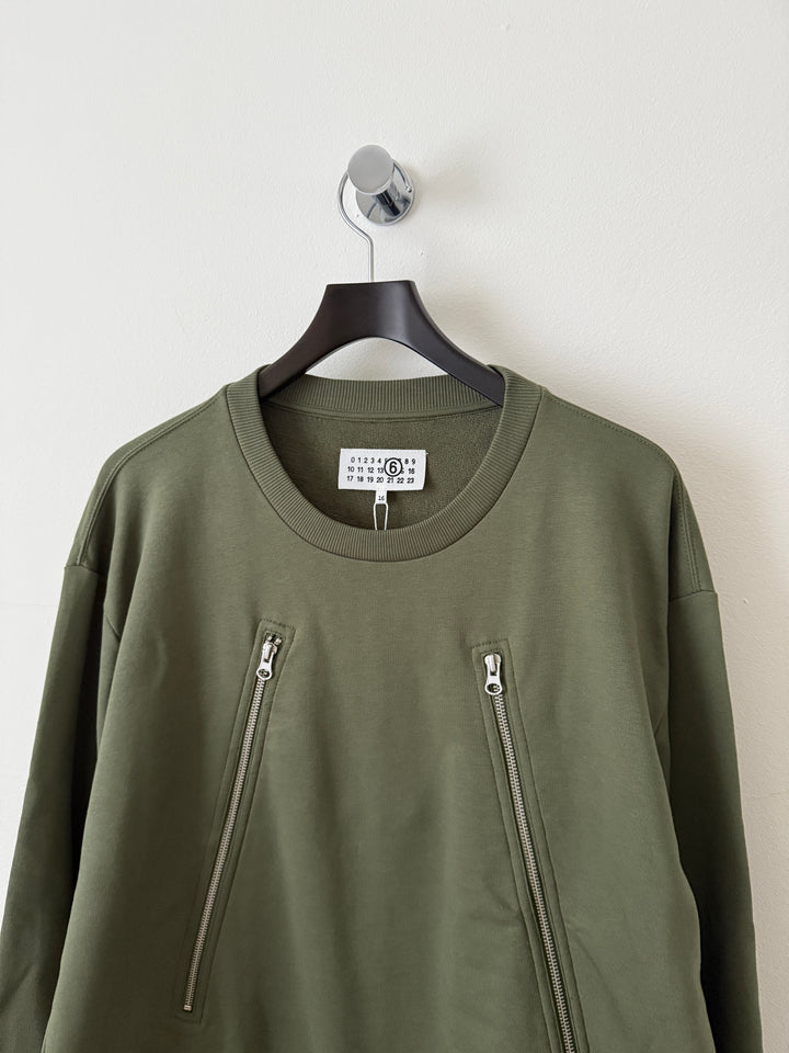 MM6 Olive 5 Zip Crewneck