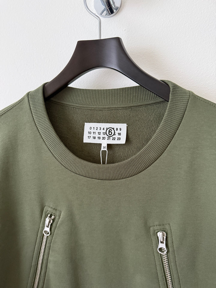 MM6 Olive 5 Zip Crewneck