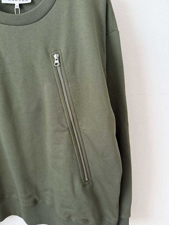 MM6 Olive 5 Zip Crewneck