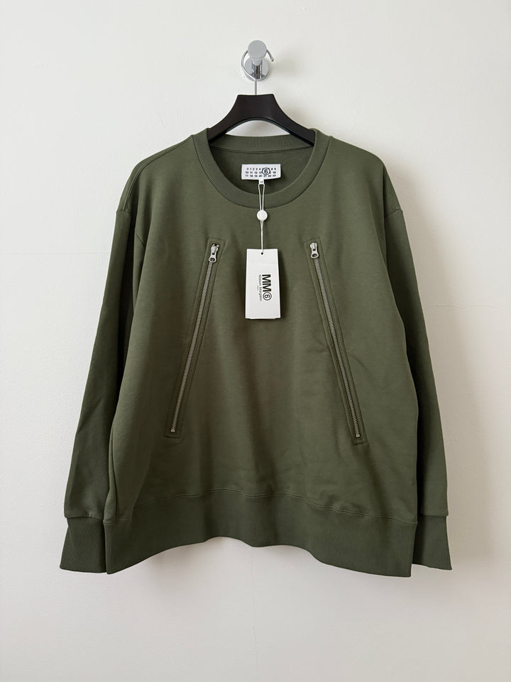 MM6 Olive 5 Zip Crewneck