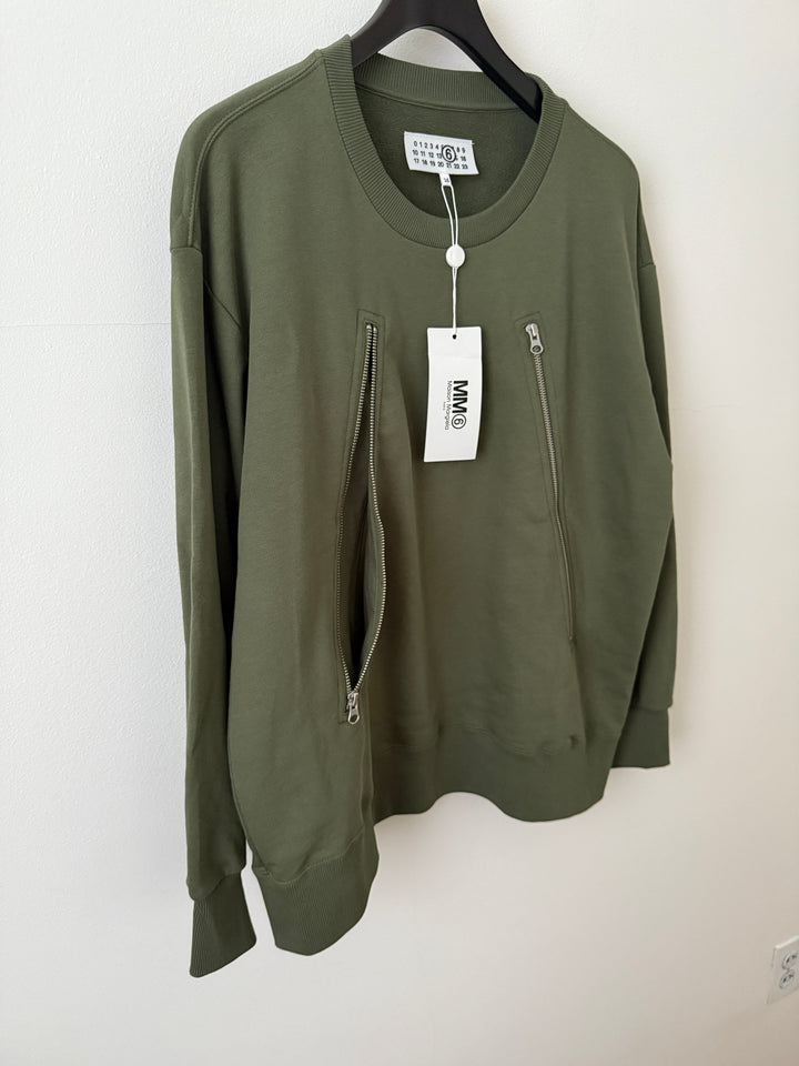 MM6 Olive 5 Zip Crewneck