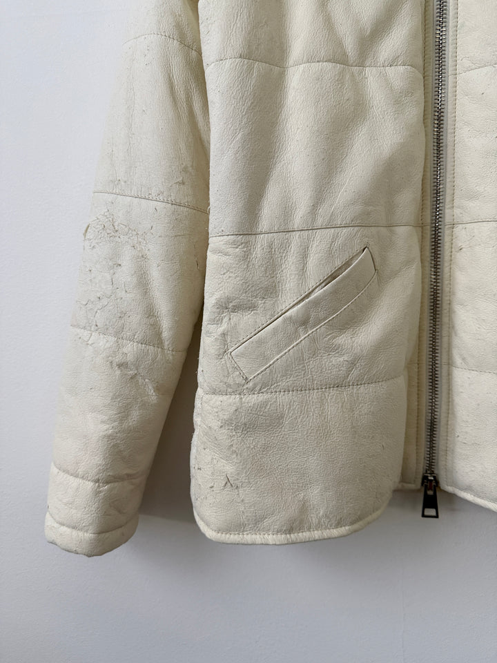 White Leather Puffer Jacket