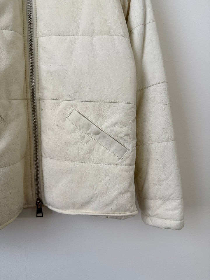 White Leather Puffer Jacket