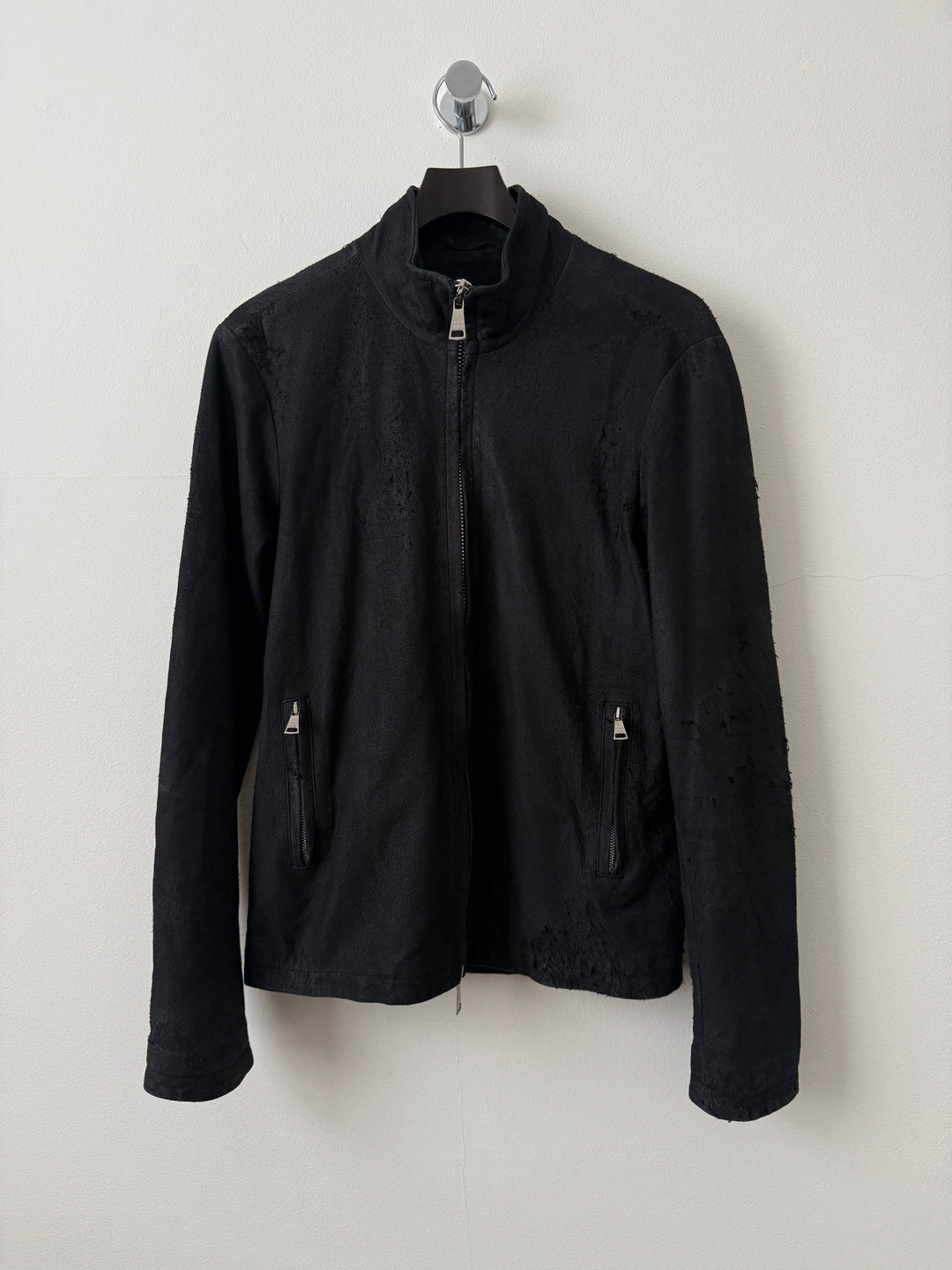 Blistered Leather Zip Up Jacket