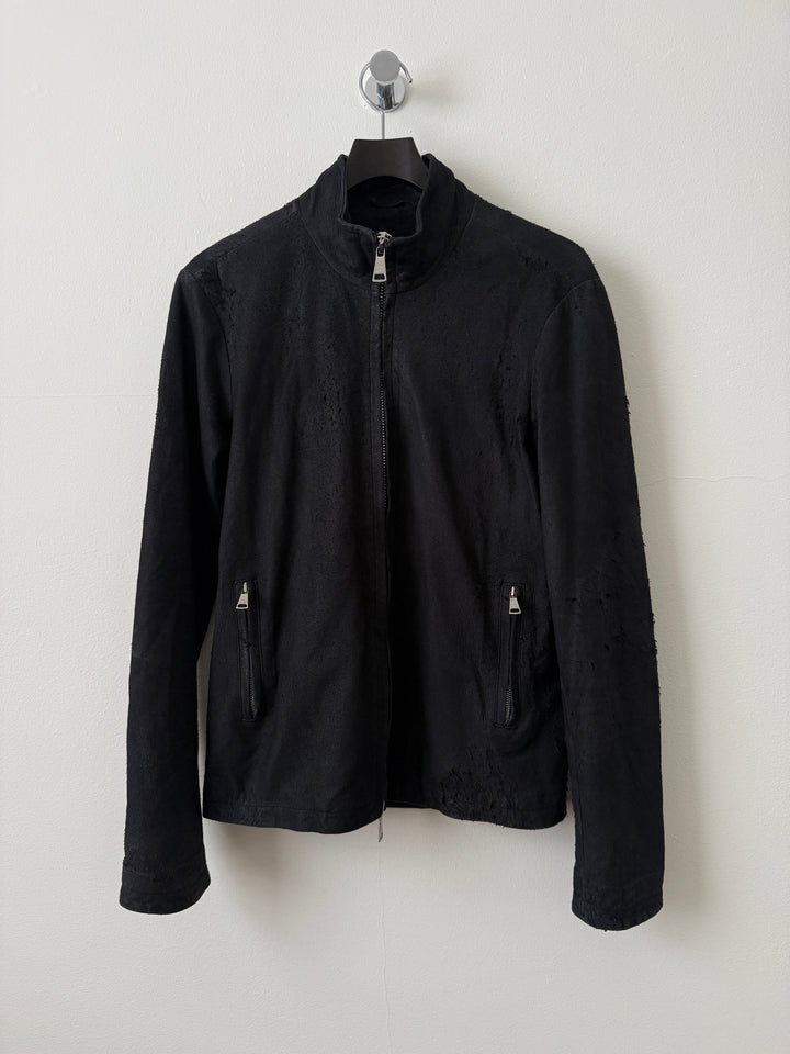 Blistered Leather Zip Up Jacket