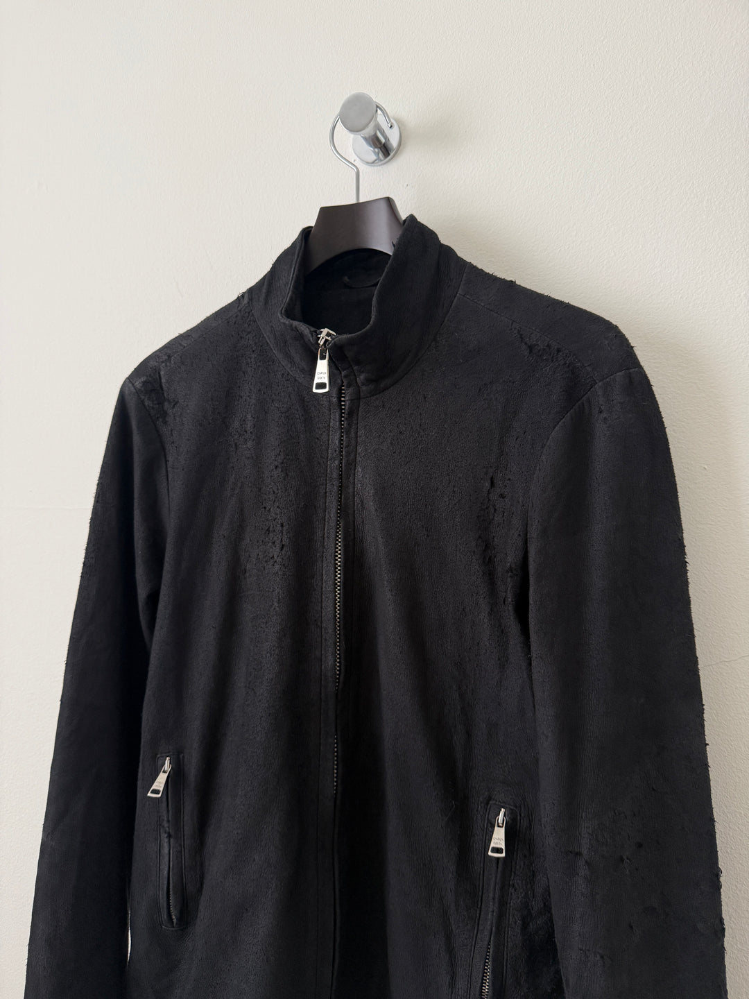 Blistered Leather Zip Up Jacket