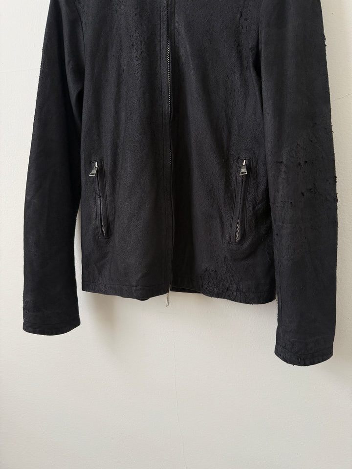 Blistered Leather Zip Up Jacket