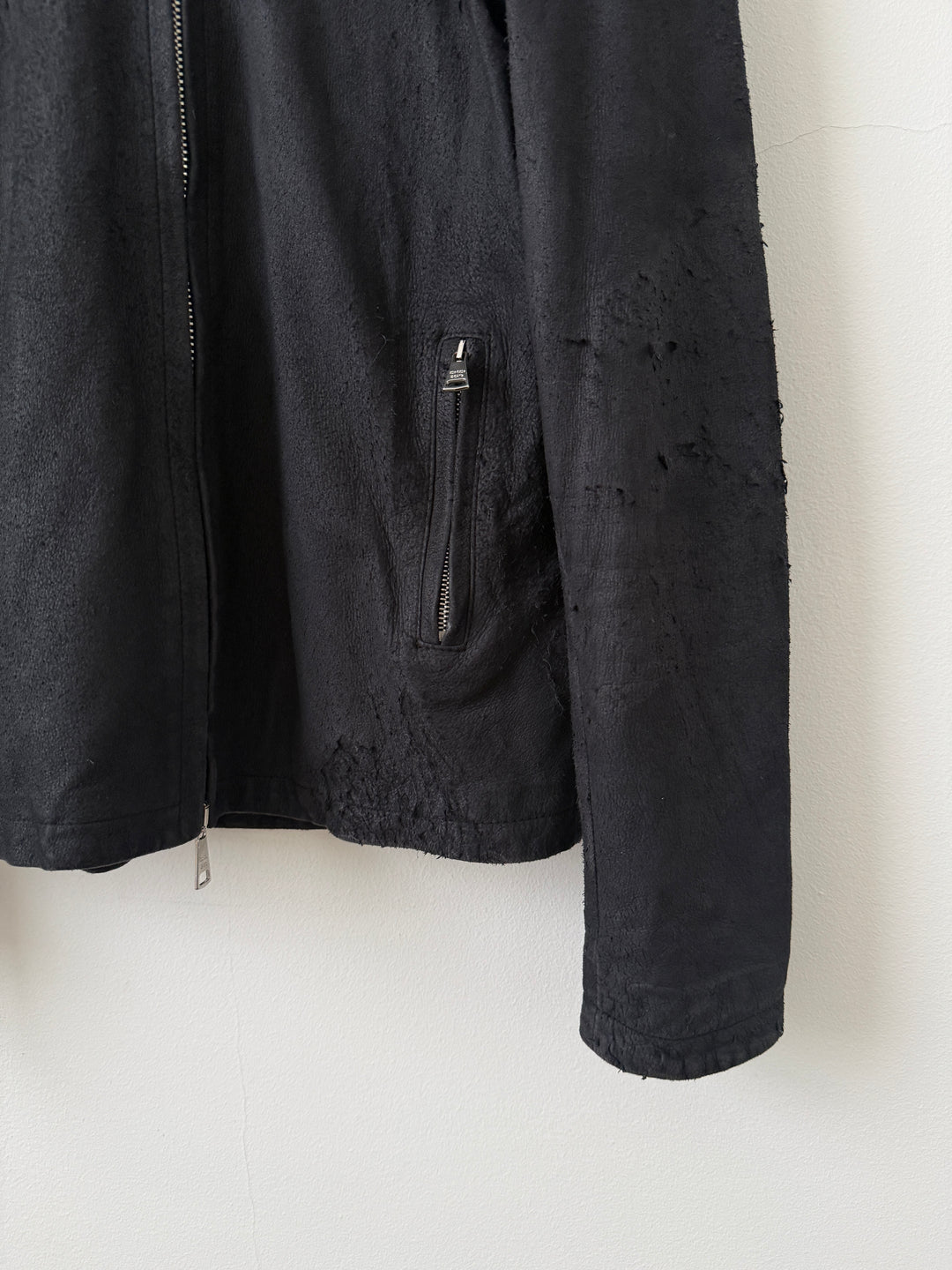 Blistered Leather Zip Up Jacket