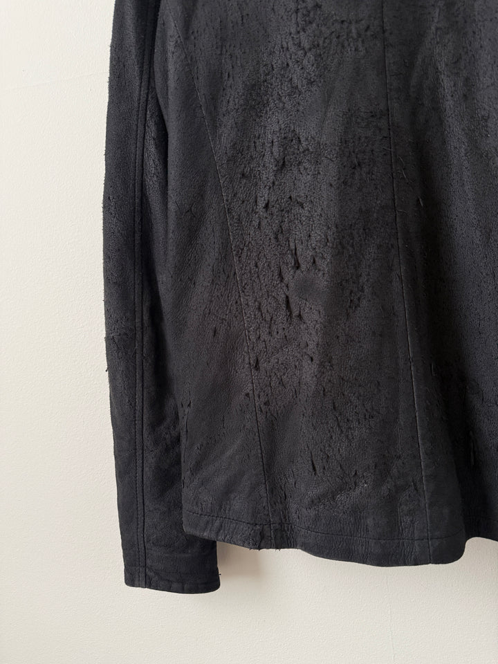 Blistered Leather Zip Up Jacket
