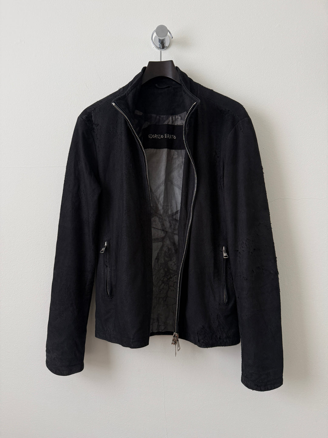 Blistered Leather Zip Up Jacket