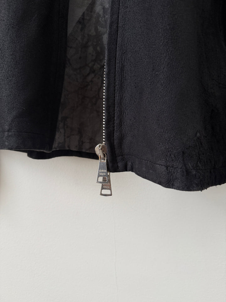 Blistered Leather Zip Up Jacket