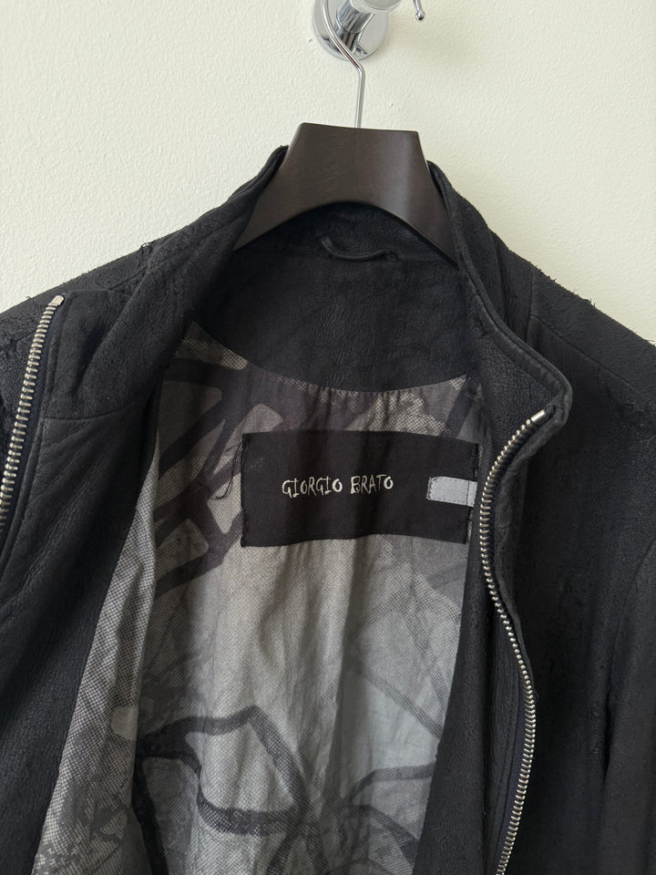 Blistered Leather Zip Up Jacket