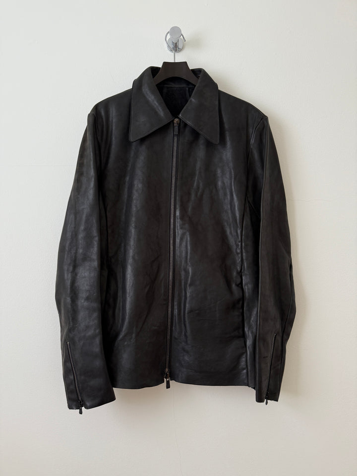 Horse Leather Moto Collared Jacket