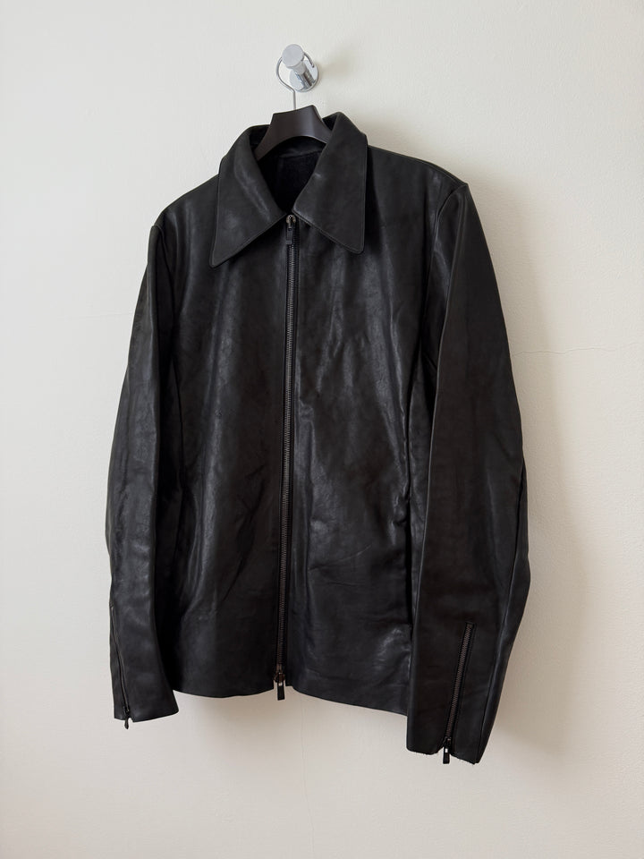 Horse Leather Moto Collared Jacket