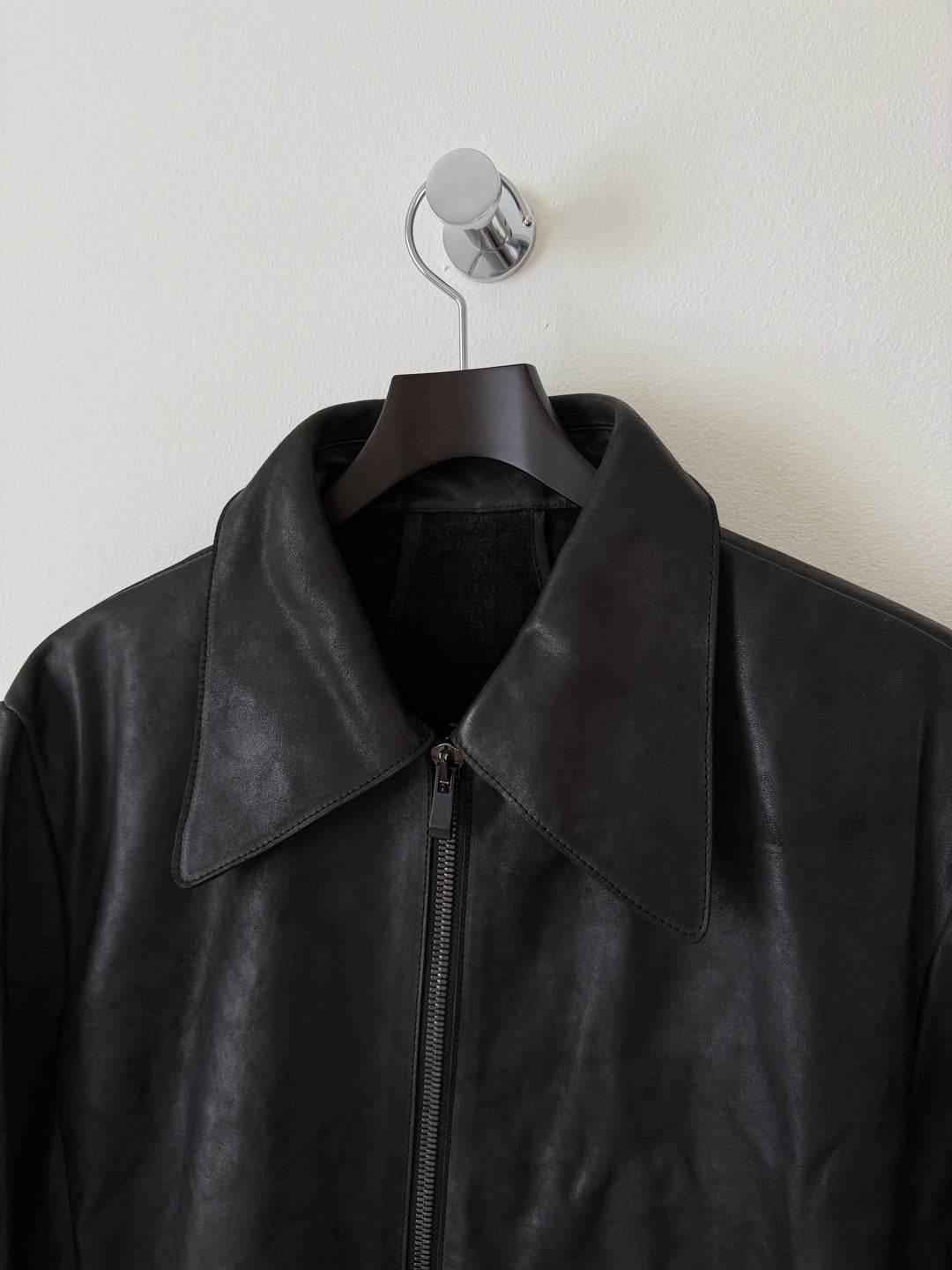 Horse Leather Moto Collared Jacket