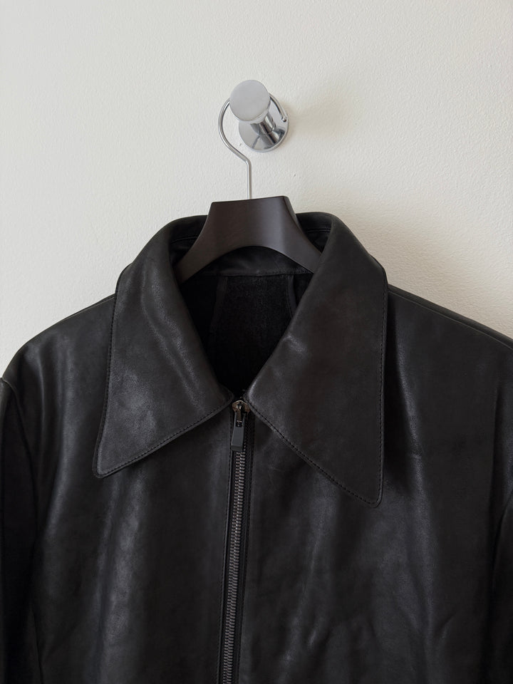 Horse Leather Moto Collared Jacket