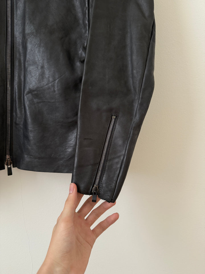 Horse Leather Moto Collared Jacket