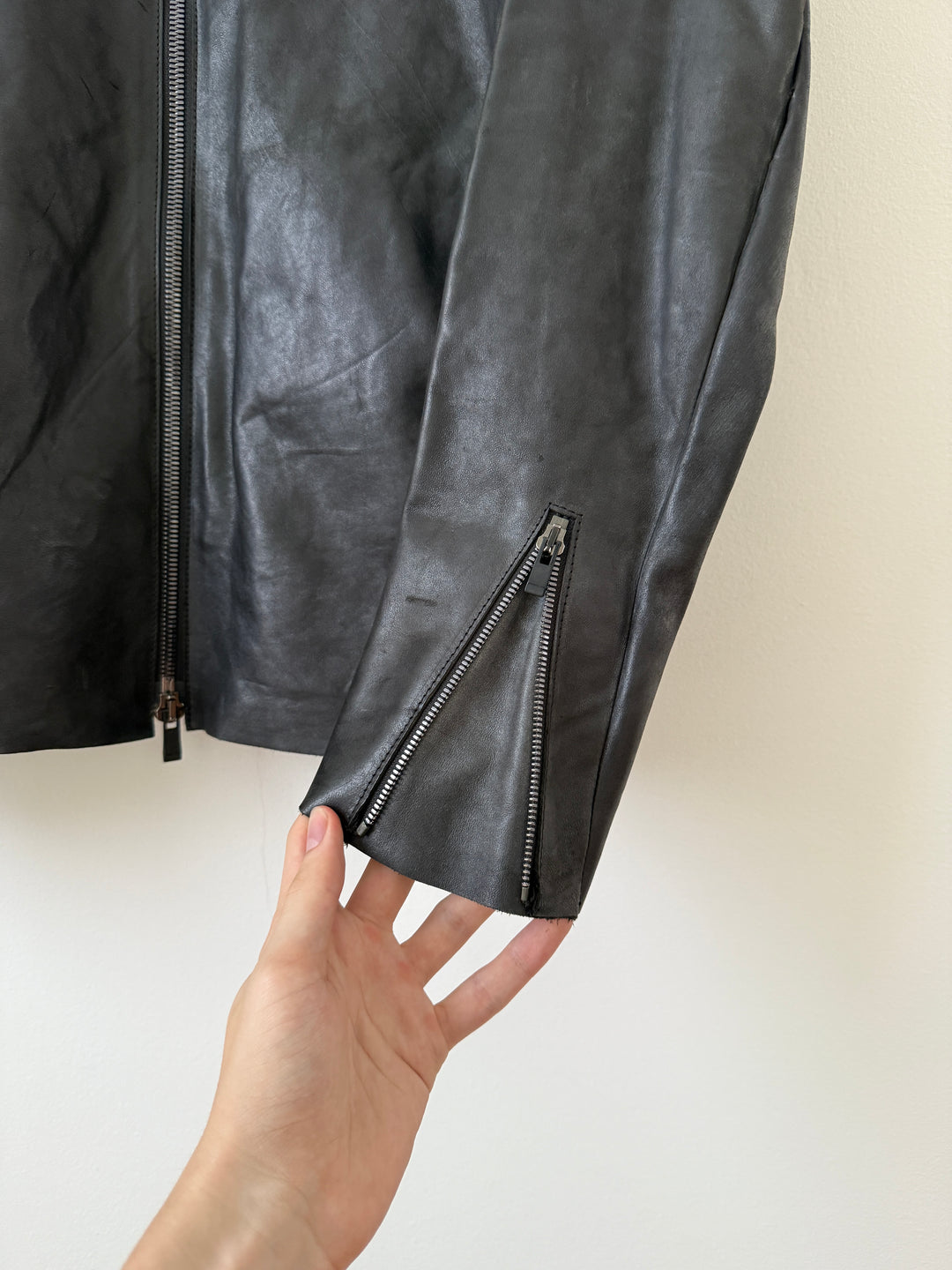 Horse Leather Moto Collared Jacket