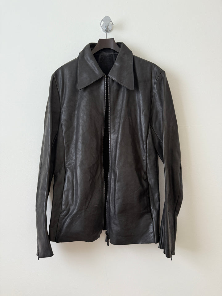 Horse Leather Moto Collared Jacket