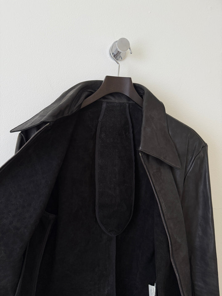 Horse Leather Moto Collared Jacket