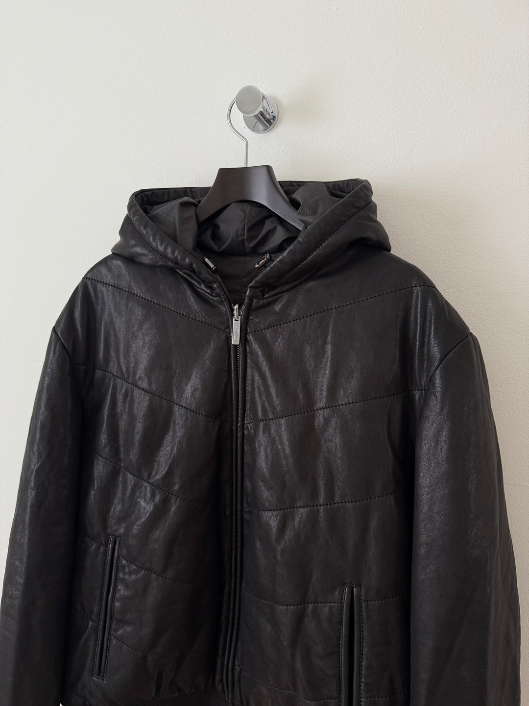 Lamb Leather Hooded Bomber Moto Jacket