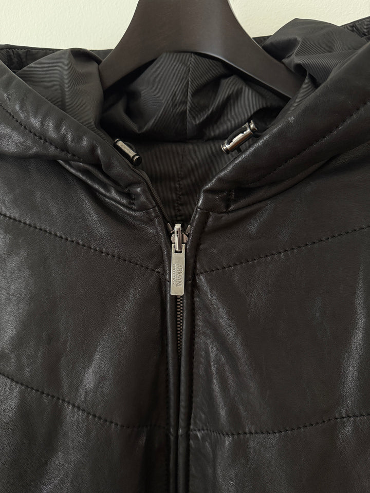 Lamb Leather Hooded Bomber Moto Jacket
