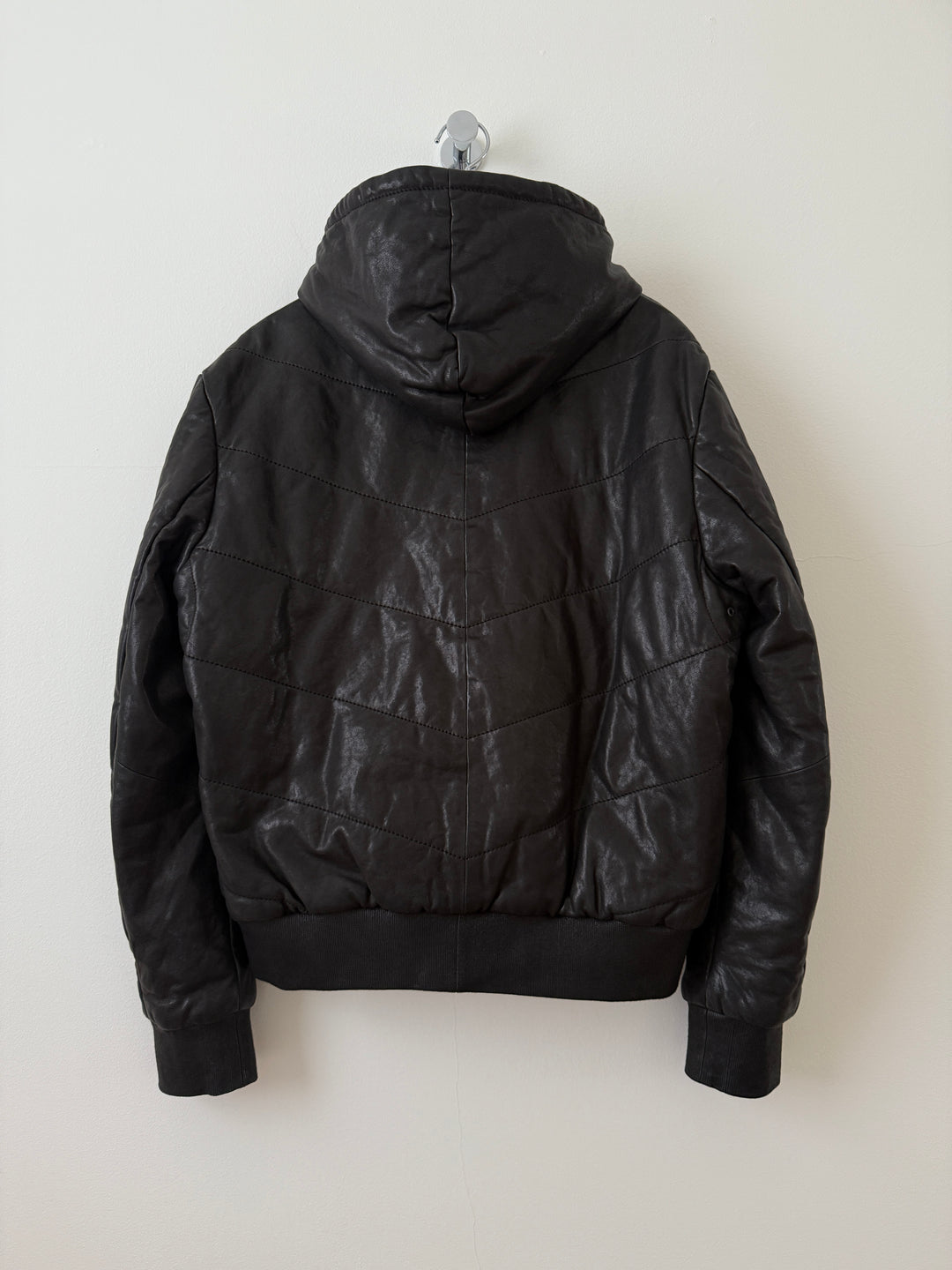 Lamb Leather Hooded Bomber Moto Jacket