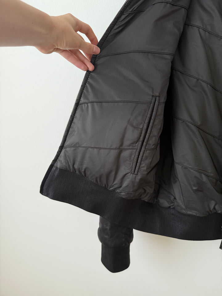 Lamb Leather Hooded Bomber Moto Jacket