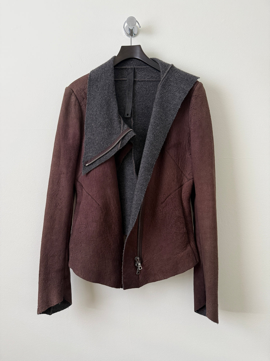 Lambskin Leather Asymmetrical Wool Lined Jacket