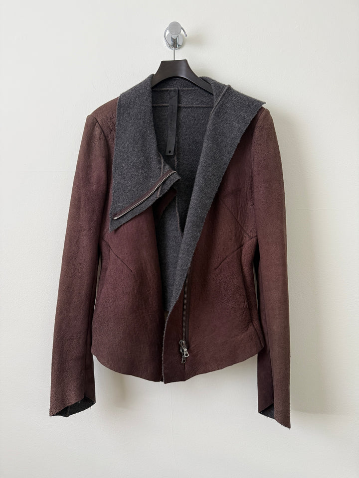 Lambskin Leather Asymmetrical Wool Lined Jacket