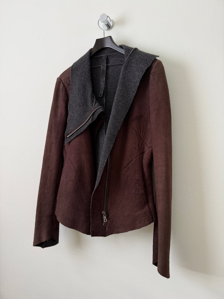 Lambskin Leather Asymmetrical Wool Lined Jacket