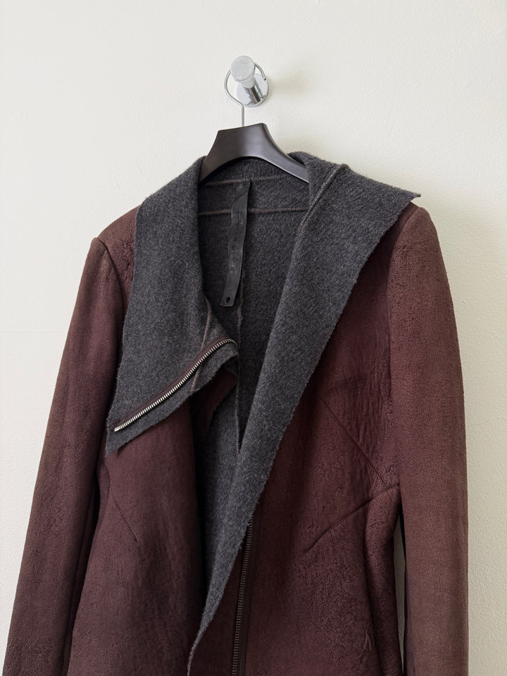Lambskin Leather Asymmetrical Wool Lined Jacket