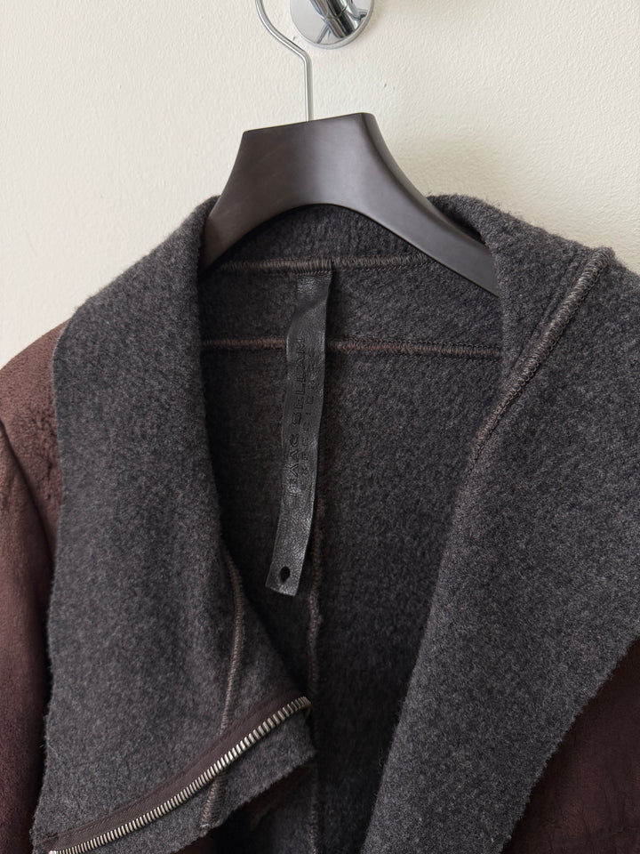 Lambskin Leather Asymmetrical Wool Lined Jacket