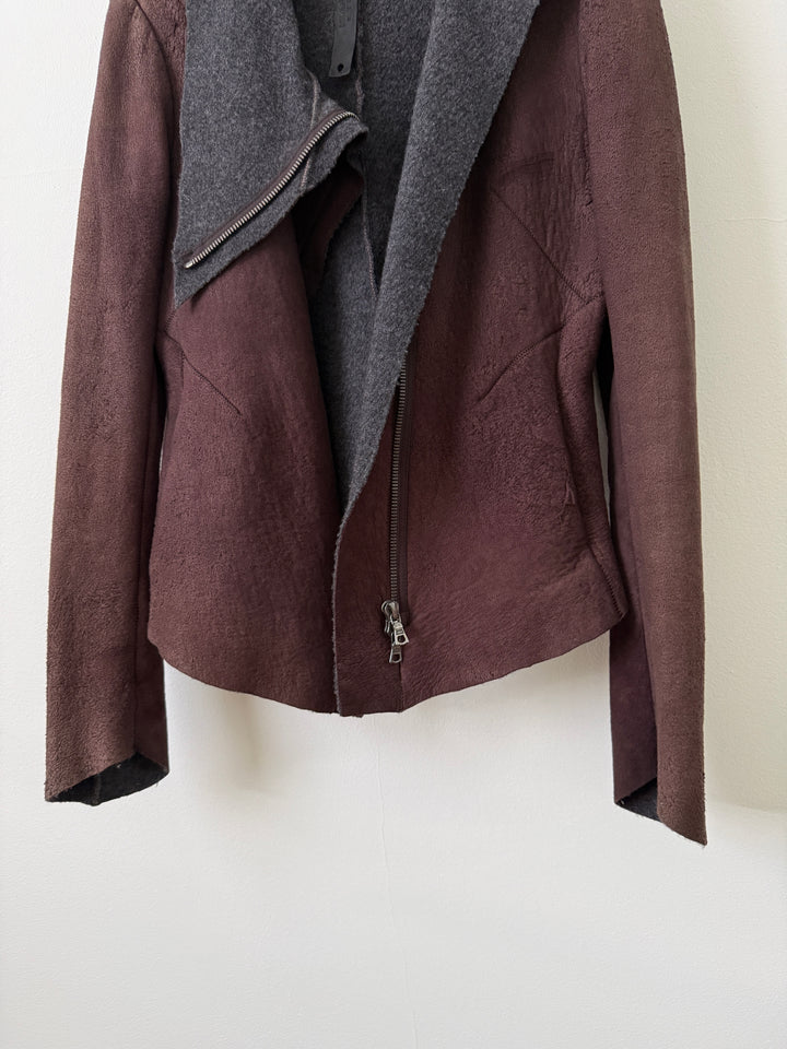 Lambskin Leather Asymmetrical Wool Lined Jacket