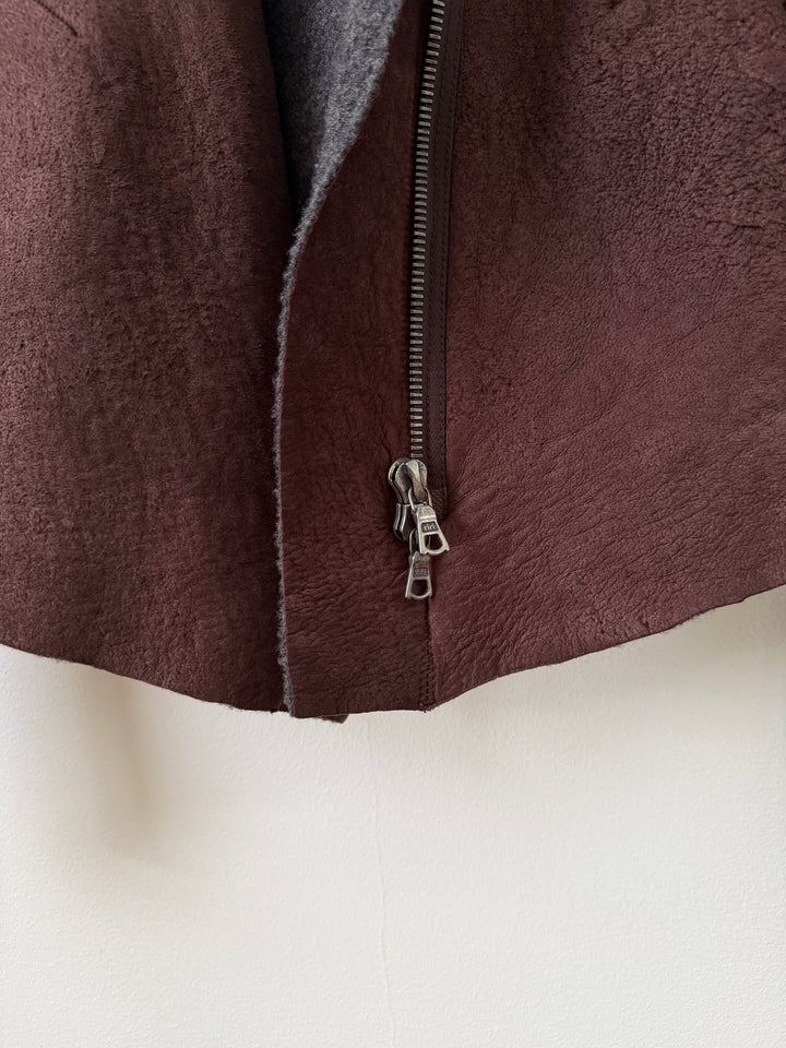 Lambskin Leather Asymmetrical Wool Lined Jacket