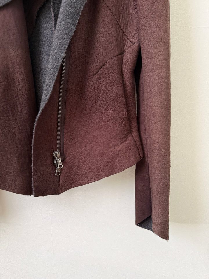 Lambskin Leather Asymmetrical Wool Lined Jacket