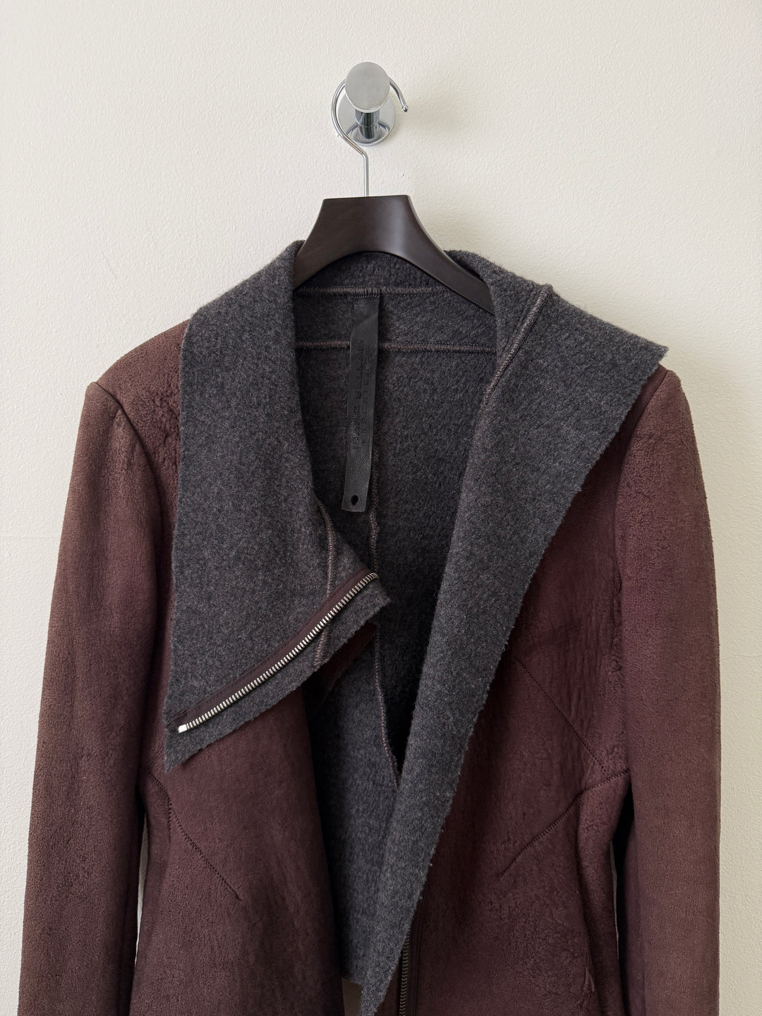 Lambskin Leather Asymmetrical Wool Lined Jacket