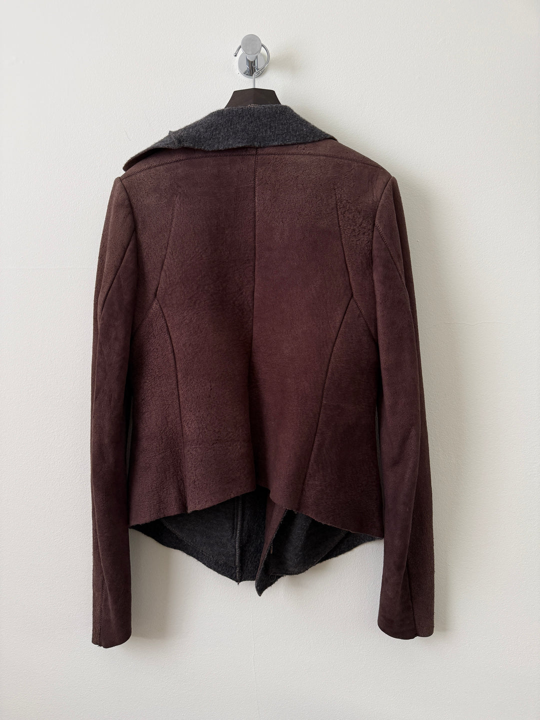Lambskin Leather Asymmetrical Wool Lined Jacket