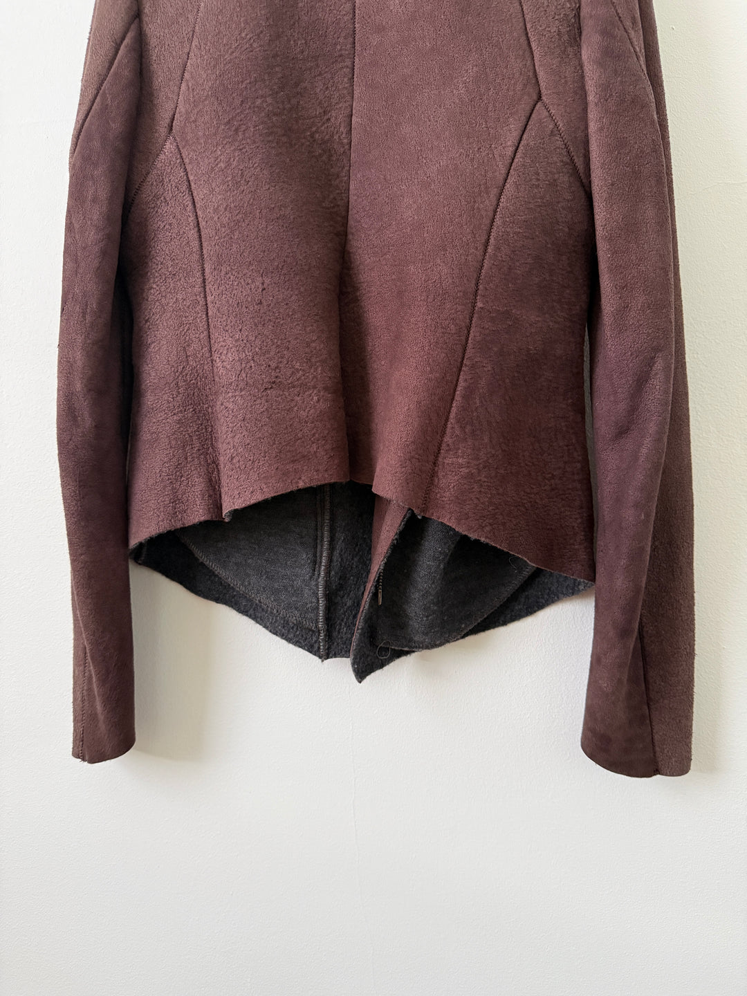 Lambskin Leather Asymmetrical Wool Lined Jacket