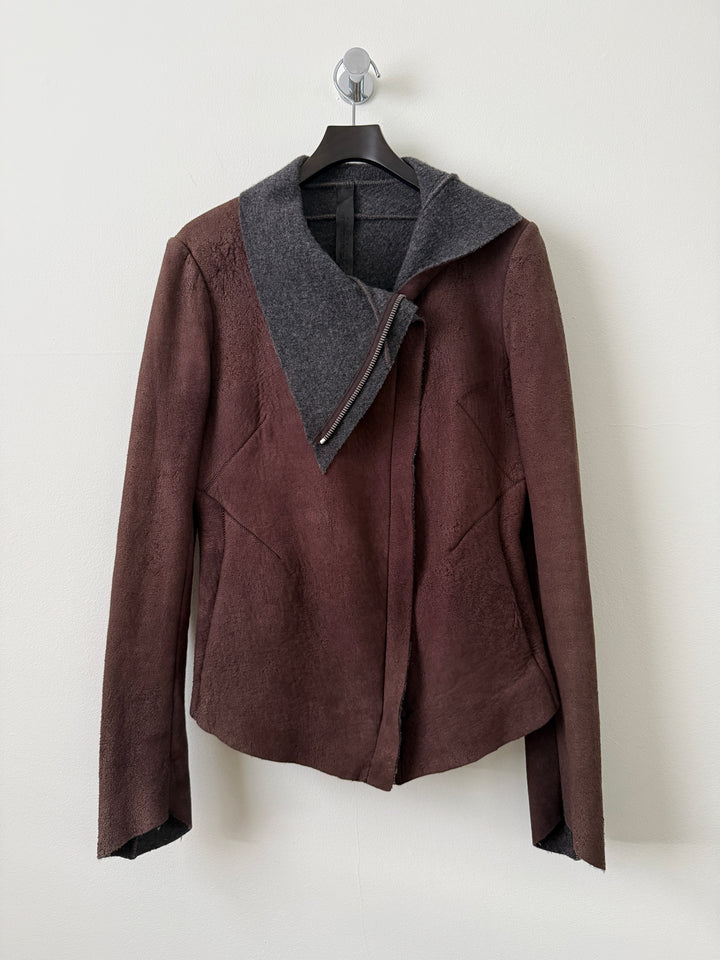 Lambskin Leather Asymmetrical Wool Lined Jacket