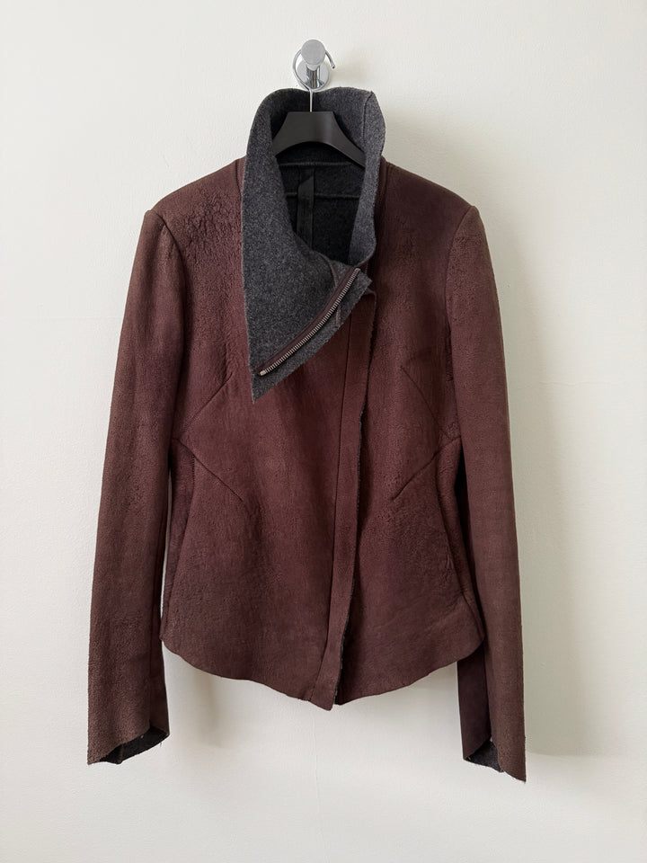 Lambskin Leather Asymmetrical Wool Lined Jacket
