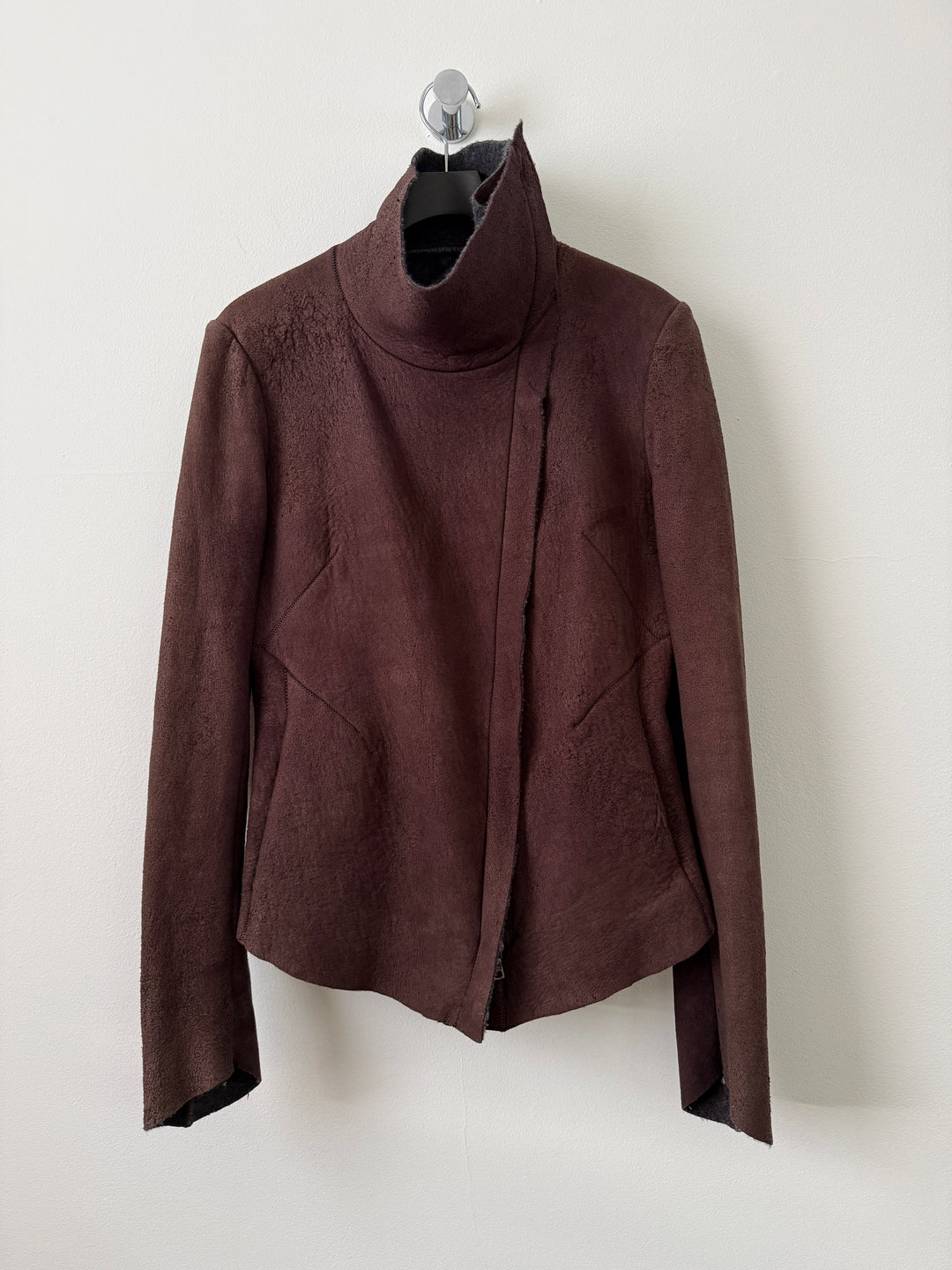 Lambskin Leather Asymmetrical Wool Lined Jacket