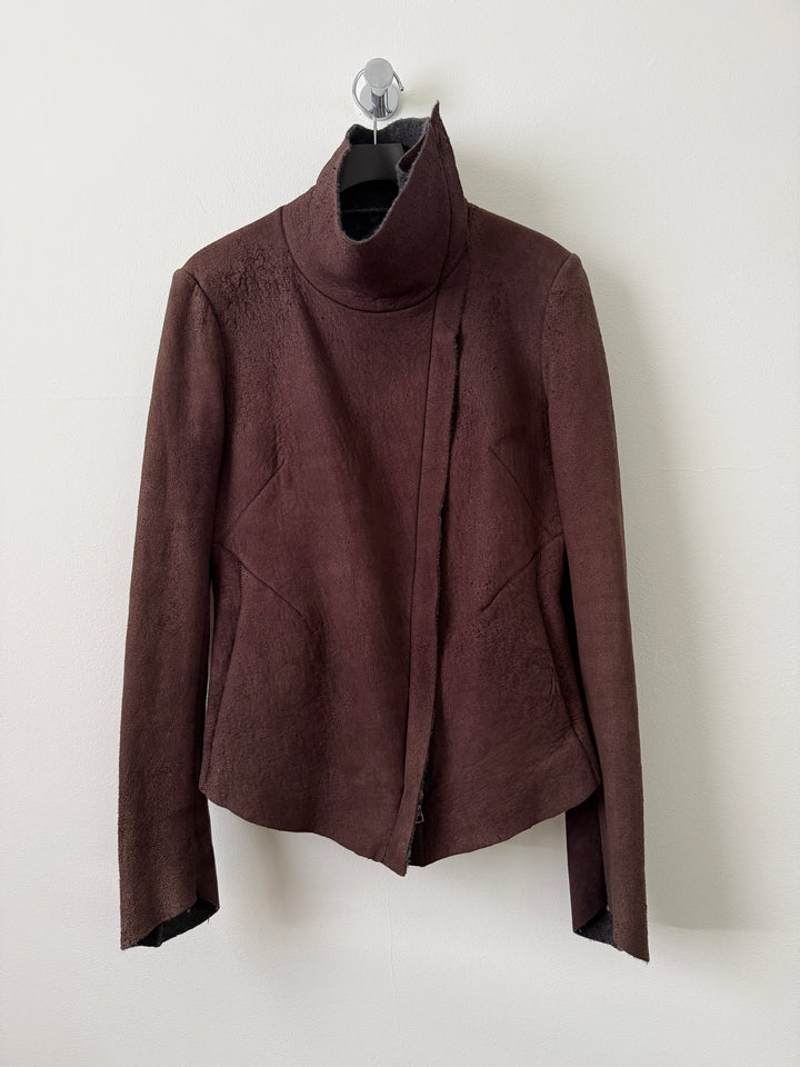 Lambskin Leather Asymmetrical Wool Lined Jacket
