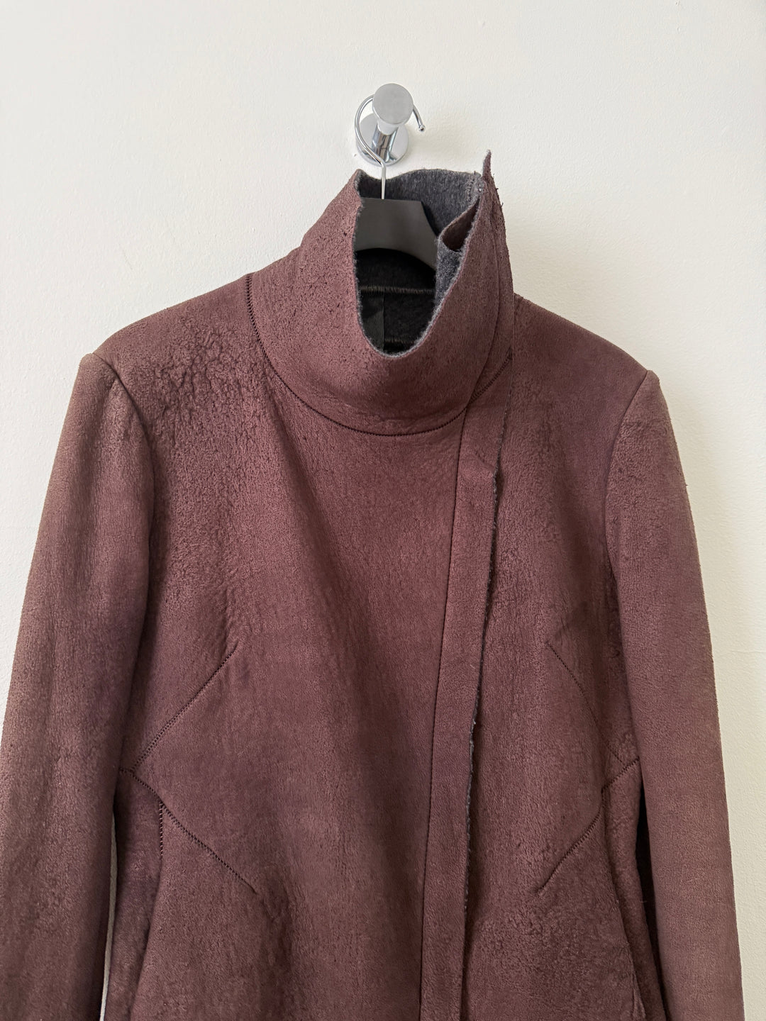 Lambskin Leather Asymmetrical Wool Lined Jacket