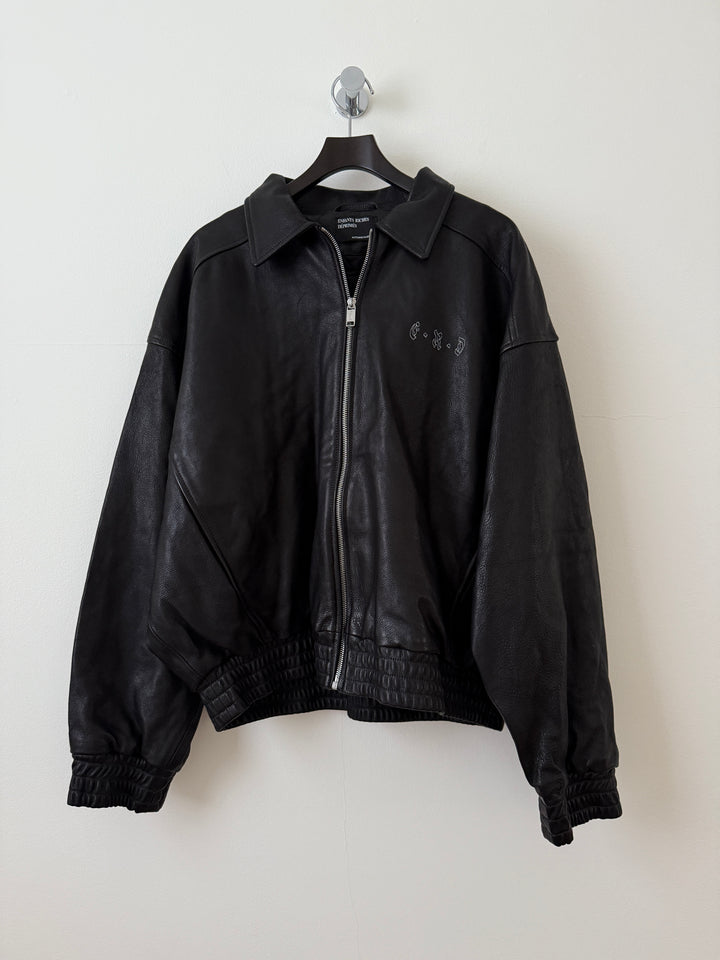 Embroidered Logo Leather Blouson