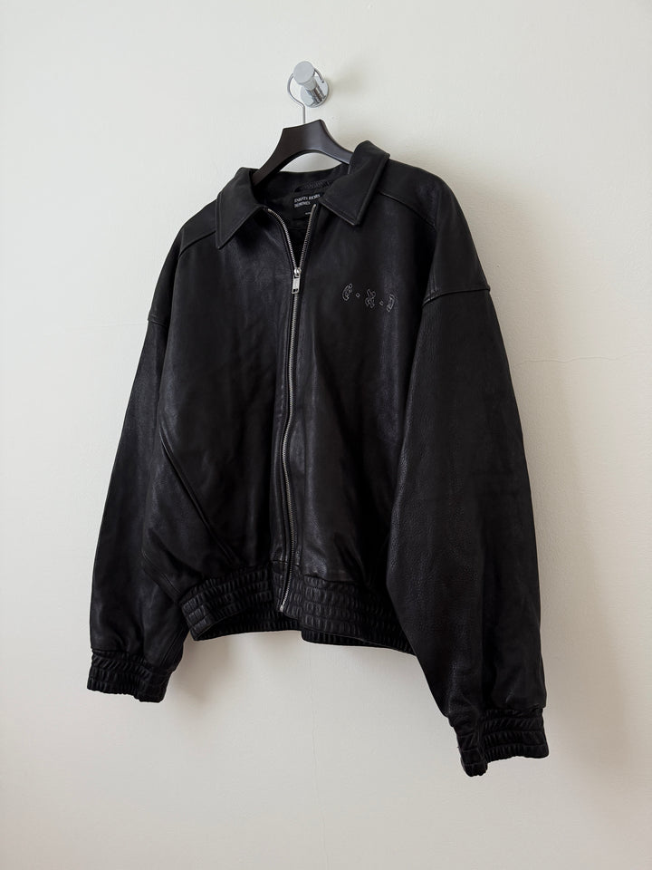 Embroidered Logo Leather Blouson