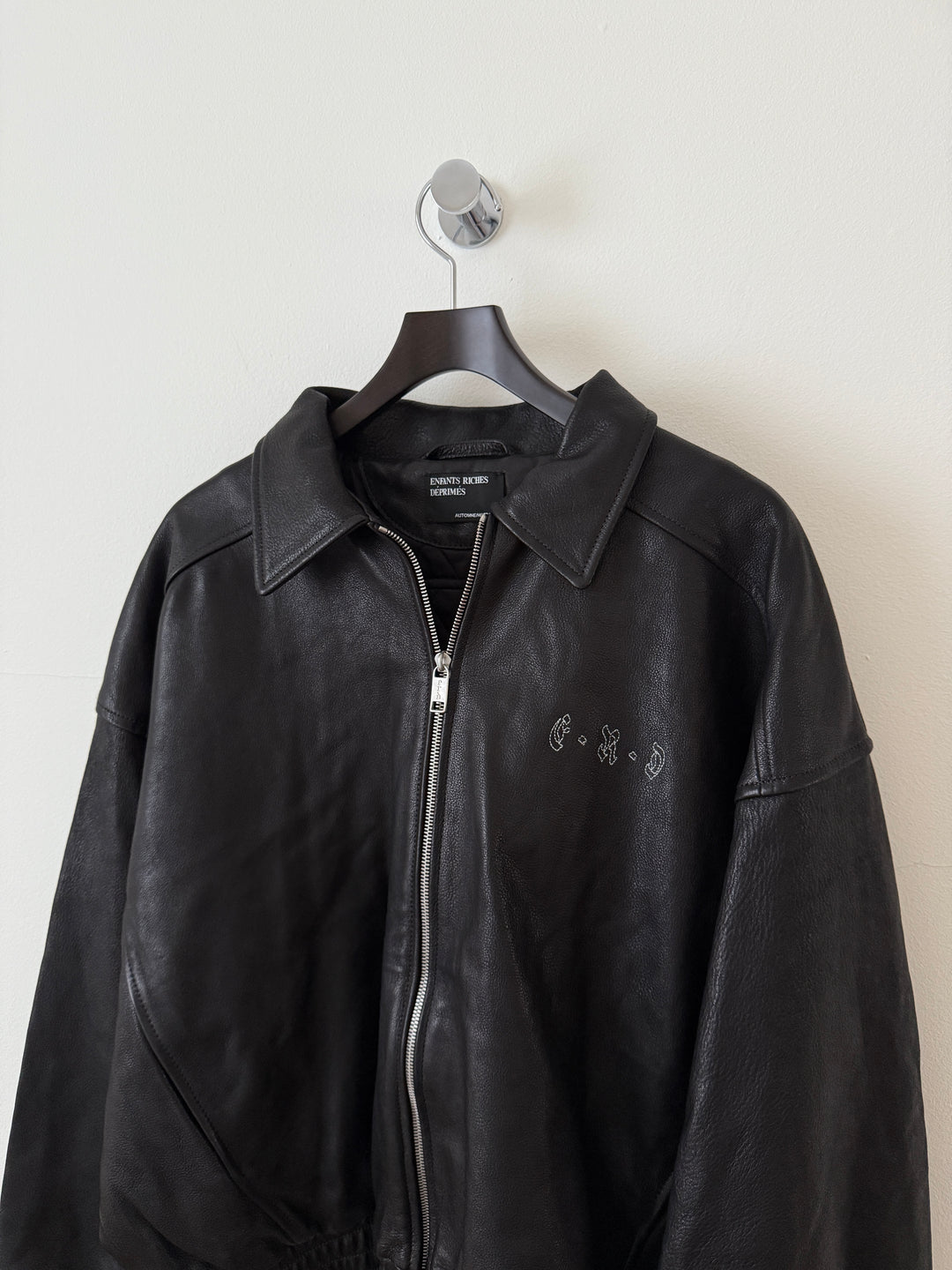 Embroidered Logo Leather Blouson