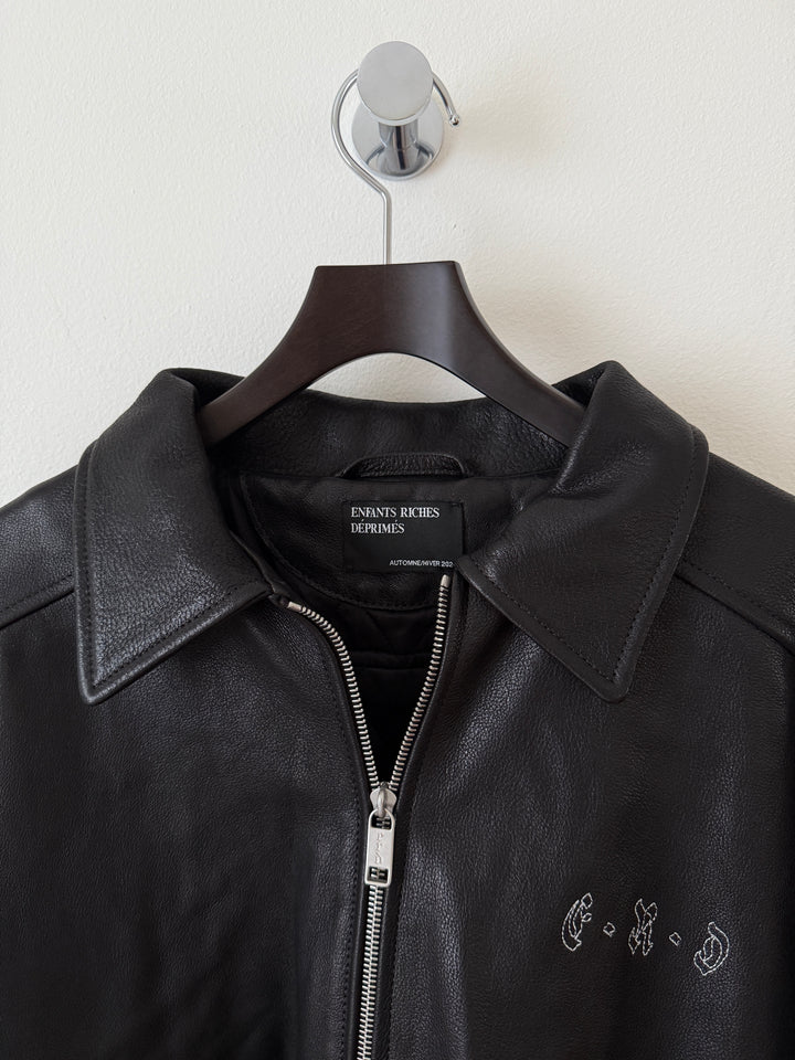 Embroidered Logo Leather Blouson