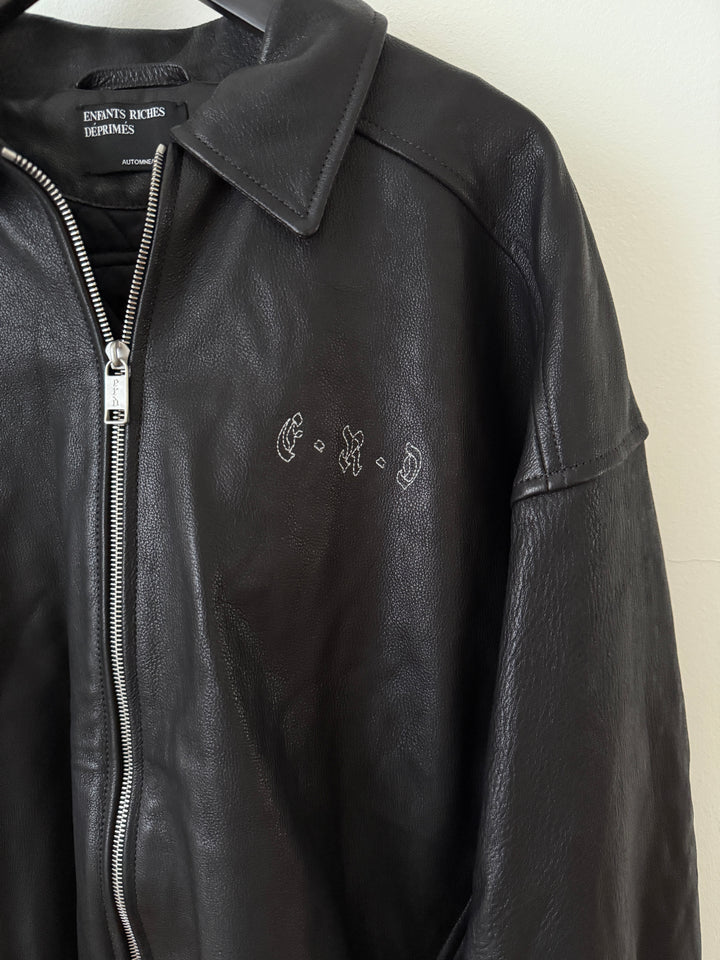 Embroidered Logo Leather Blouson